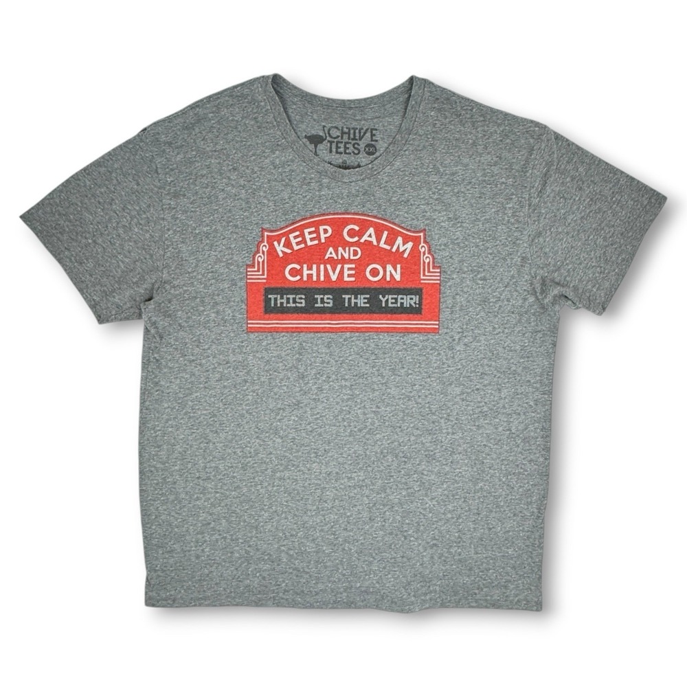 The Chive T-Shirt XXL Chicago Cubs Wrigley Field Marquee Keep Calm KCCO Tee Gray